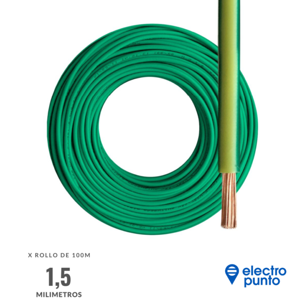 CABLE UNIPOLAR x ROLLO DE 100M 1,5mm2 VERDE AMARILLO, IRAM-NM 280